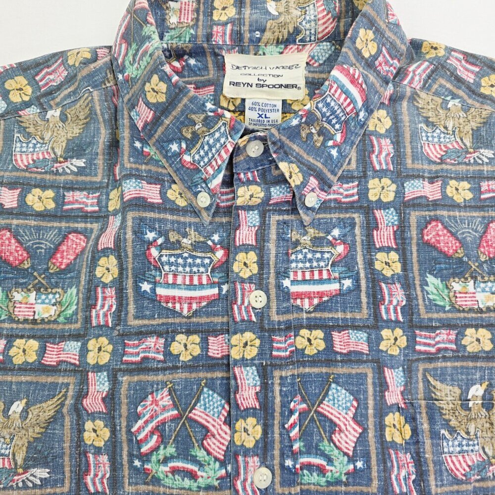 Reyn Spooner Collection By Dietrich Varez Size XL Mens American Flag Camp Shirt
